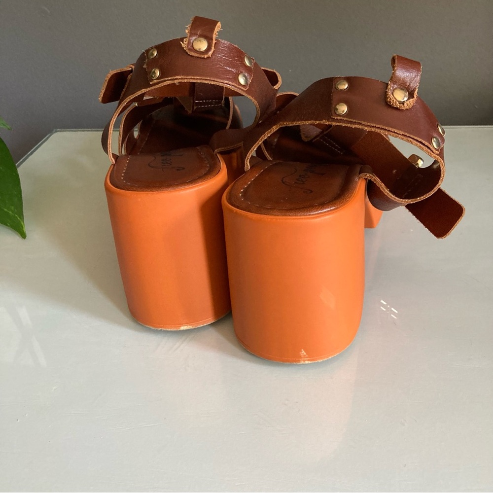 Free People Brown Leather Platform Sandals with Orange Soles - Picture 5 of 7